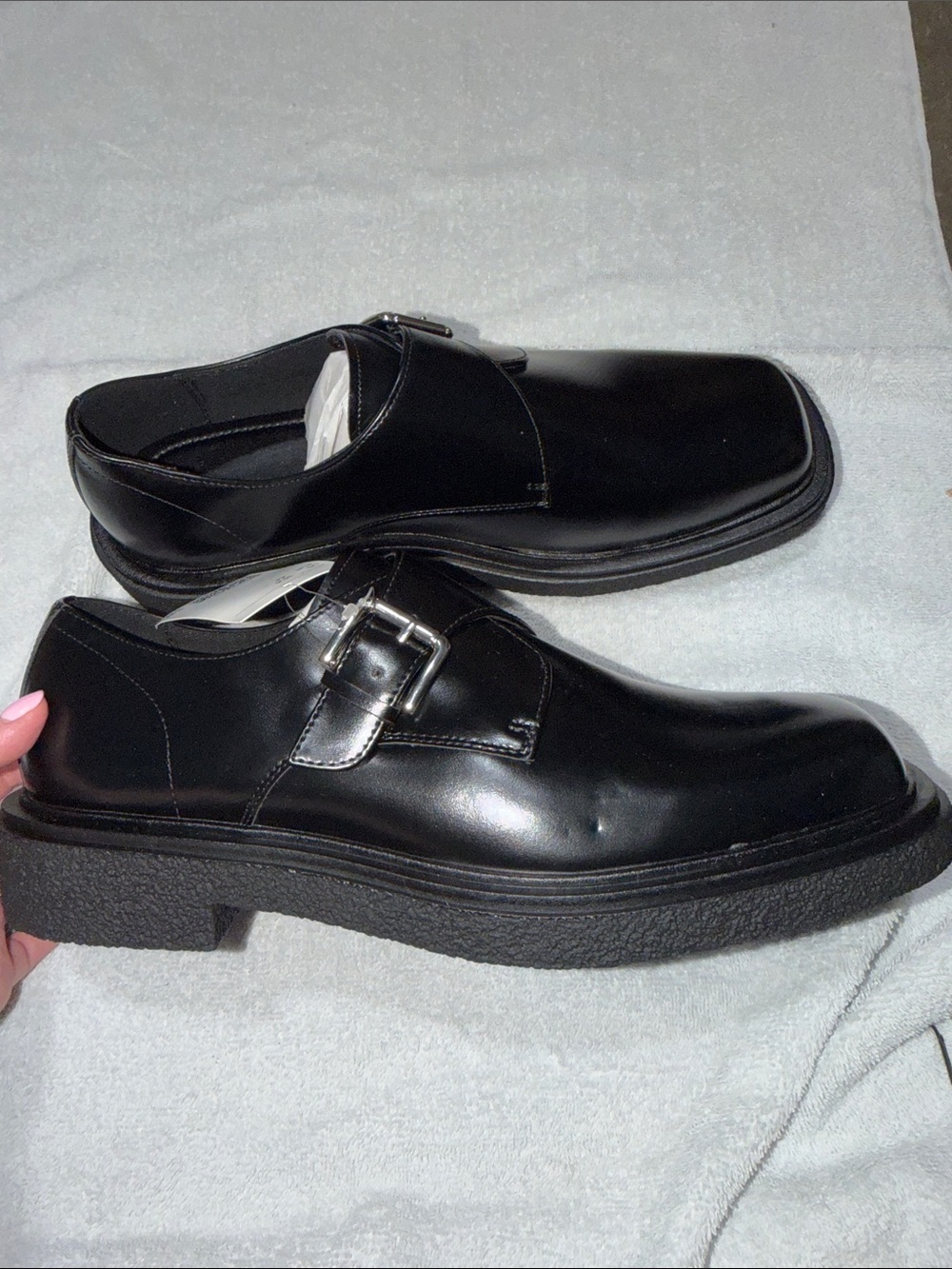 H&M Men's Black Leather Monk Strap Loafers